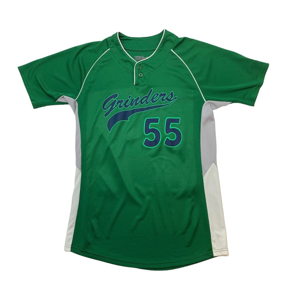 Wilson Grinders #55 Softball Jersey Adult S Small Green Henley Short Sleeve